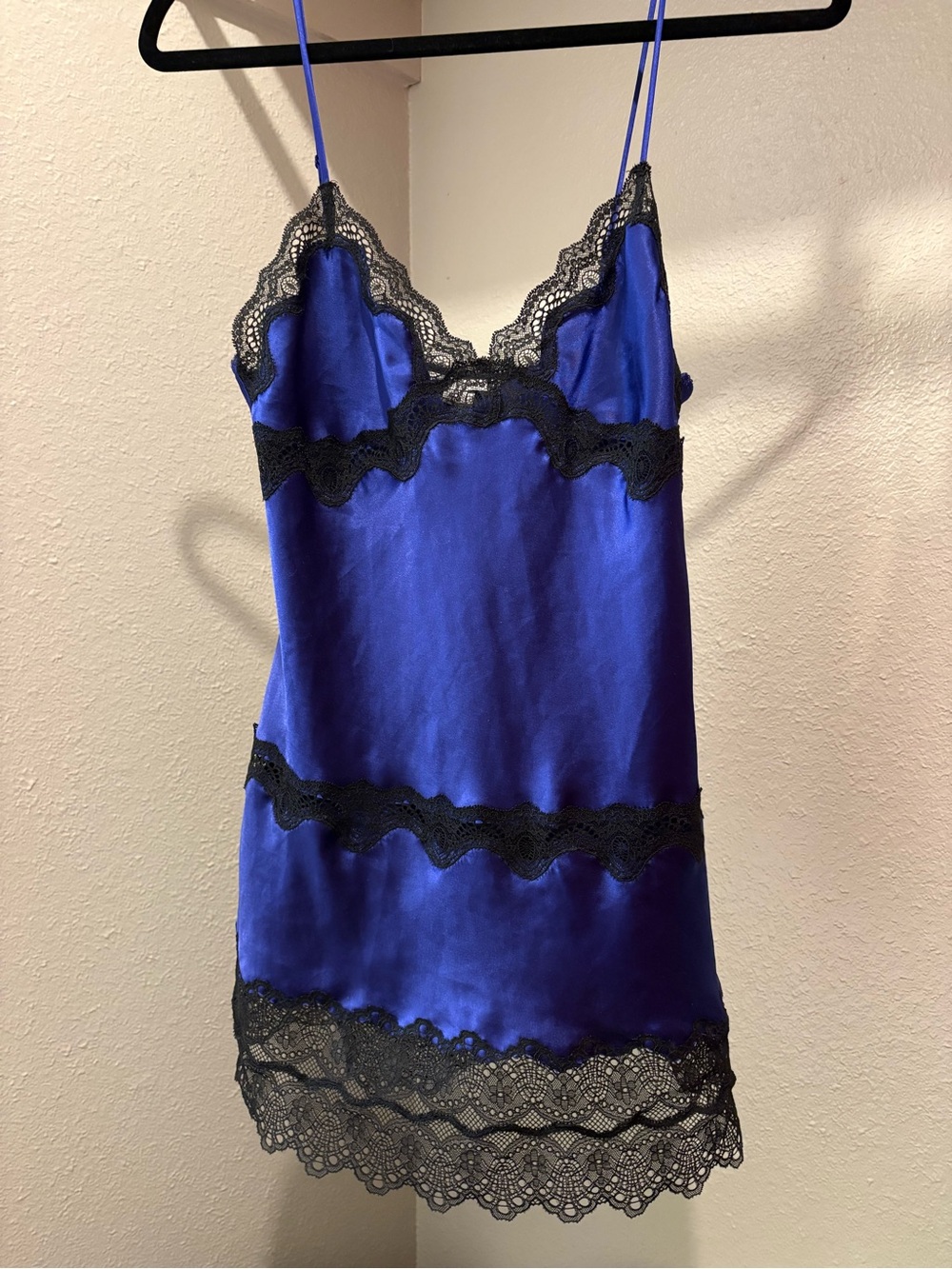 Victoria's Secret Purple (Blue/Indigo) Satin Slip with Black Lace